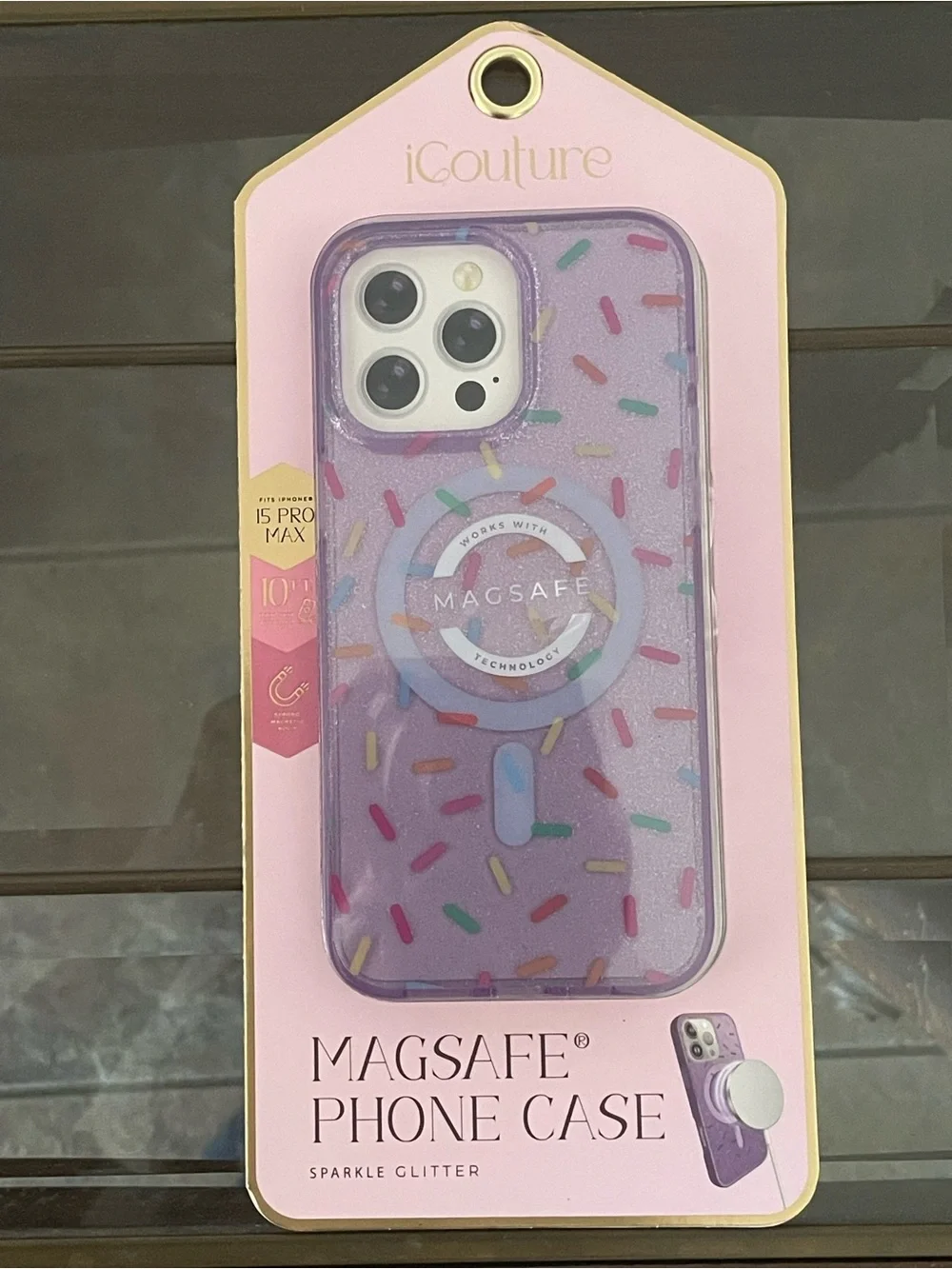 Lavender Sparkle MagSafe iPhone 15 Pro Max Case with Multicolor Sprinkles
